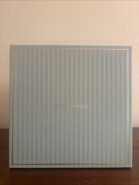 Estee Lauder Light Blue Ribbed Keepsake Box with Gold Trim